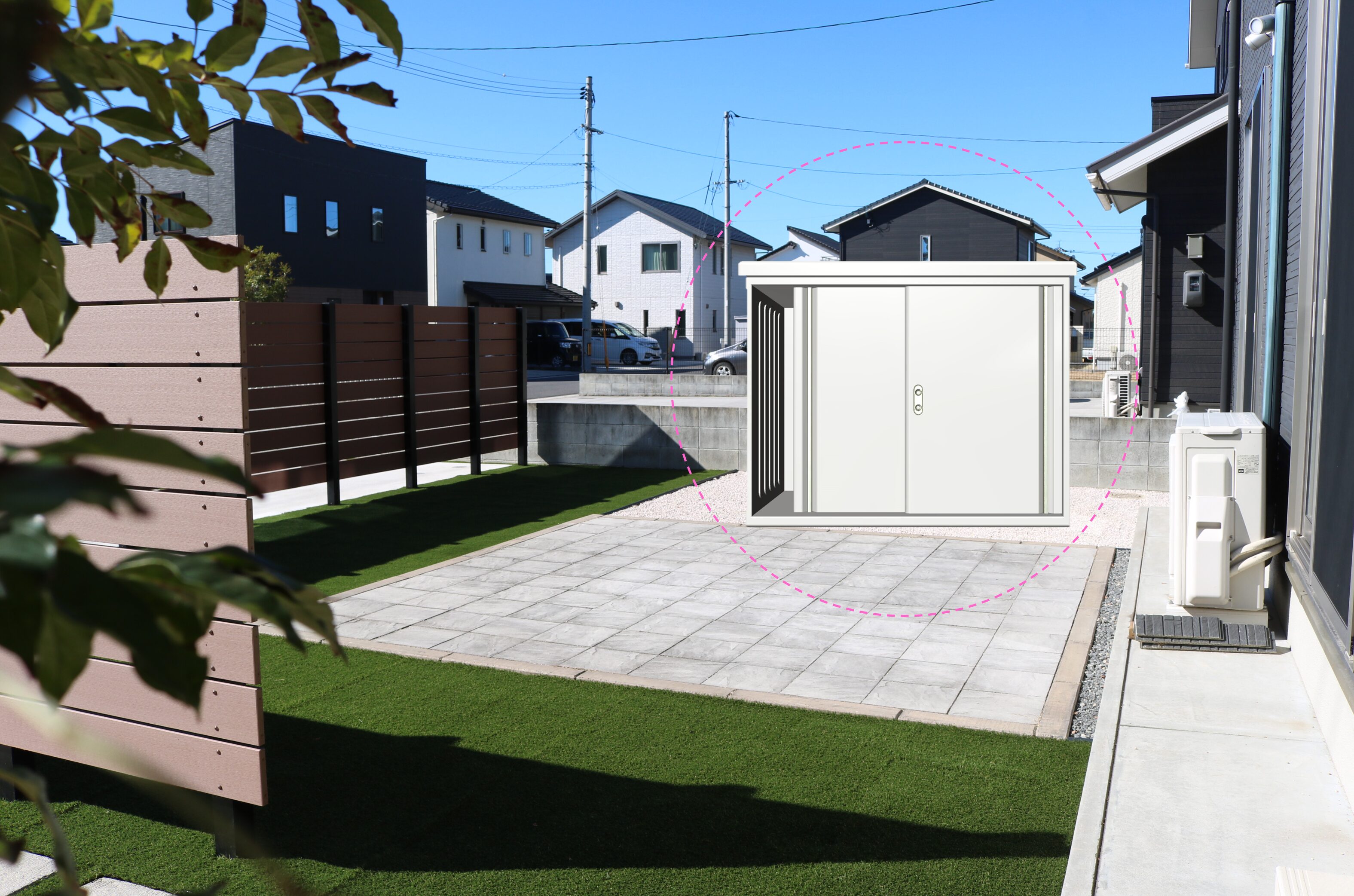 大田市 外構工事 フェンスと駐車場の組み合わせ施工