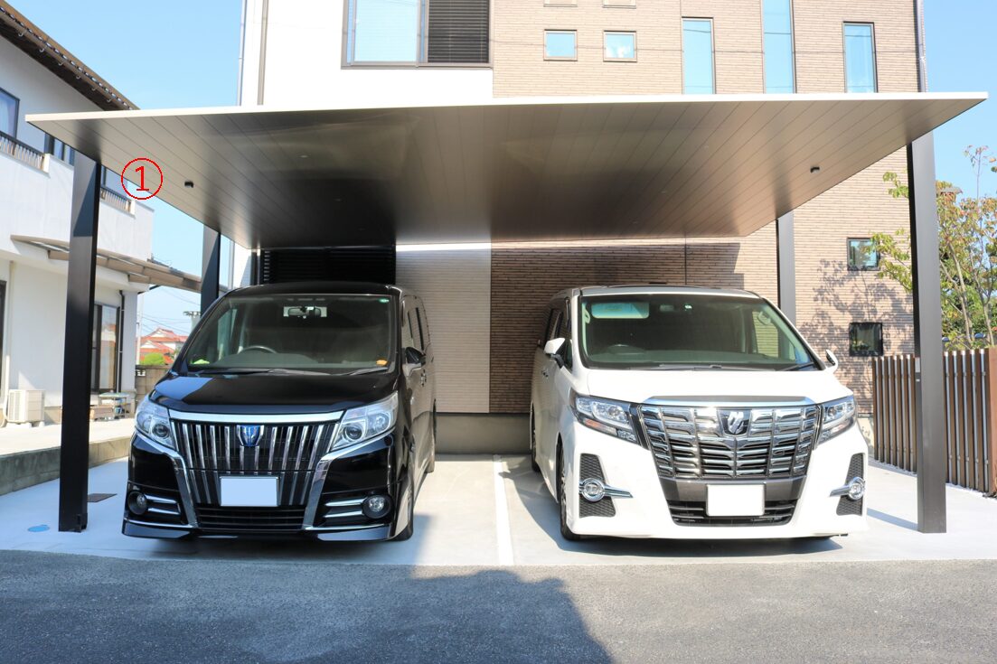 大田市で施工したカーポートのある駐車スペース