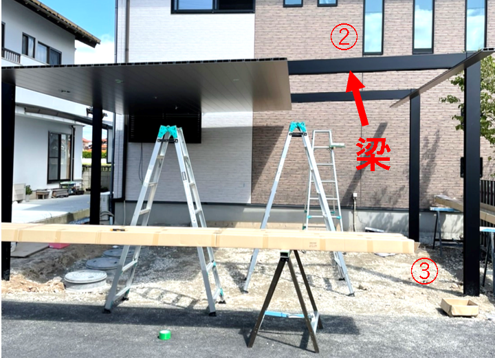 大田市で施工したカーポートのある駐車スペース