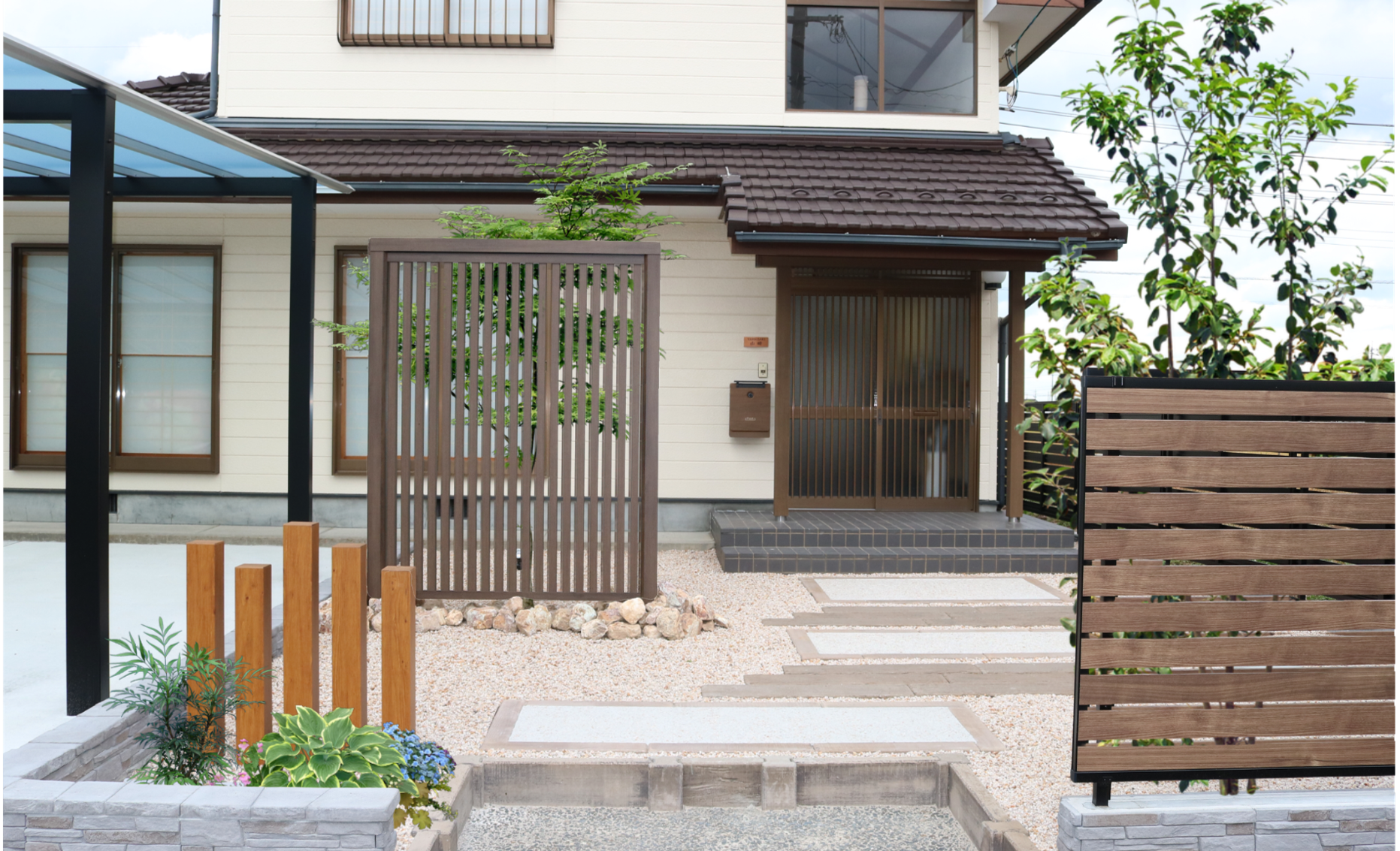 大田市 門まわりリフォーム 段差を解消して快適に歩けるアプローチ