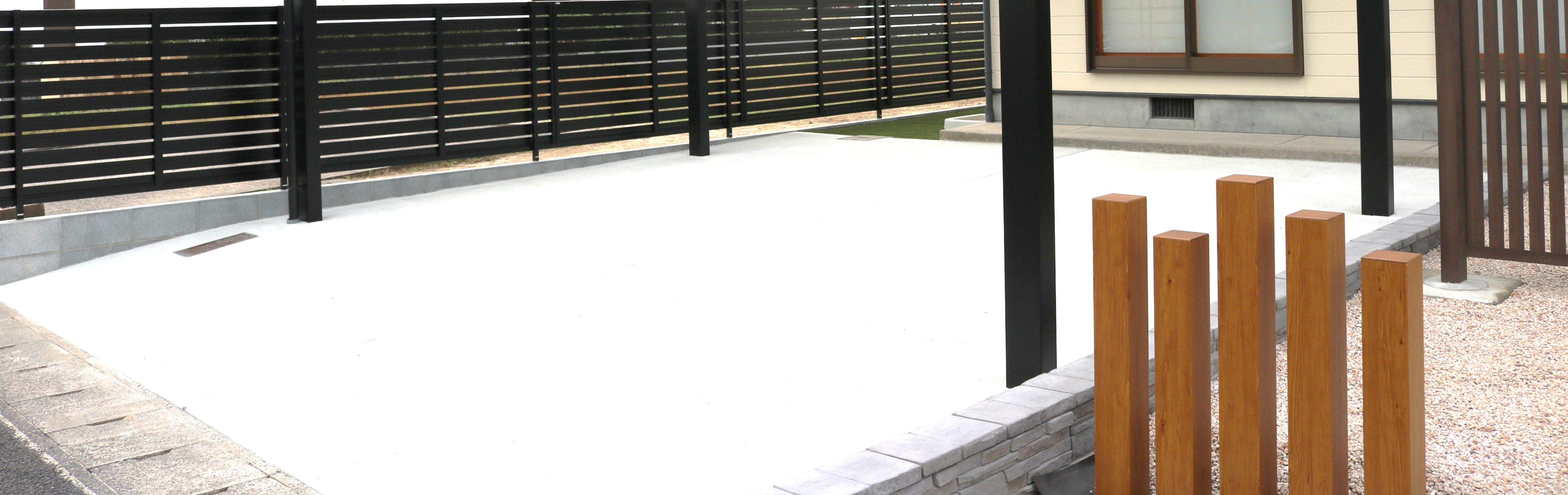 大田市 外構工事 デザイン性のある門柱とアプローチの仕上がり